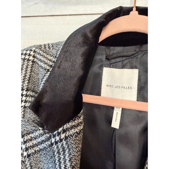Avec Les Filles Size XXS Blazer White Black Tweed Velvet Collar - Picture 4 of 6